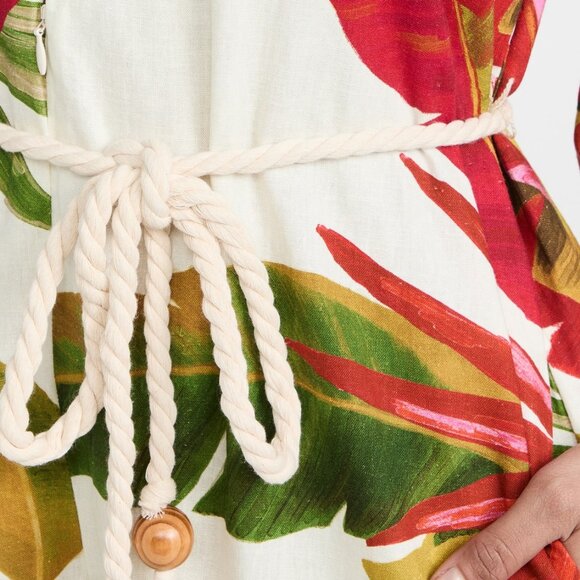 NWT Farm Rio Spring Forest Jumpsuit Tropical Linen Blend Slouchy As Seen‎ On XS - Picture 9 of 15